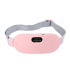 Pink menstrual heating belt showing fast heating and three temperature levels