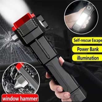 8 in 1 Emergency Torch - Car Hammer + Cutter + Power Bank