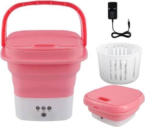 Portable Foldable Mini Washing Machine with Spin Basket – Pink