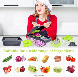 Multi-blade vegetable chopper with cutting inserts